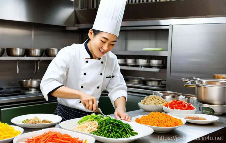 한식조리기능사 필기 합격 전략 - **A Japanese woman studying diligently for the "Korean Food Cooking Technician" (韓食調理技能士) written ex...