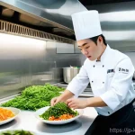 한식조리기능사 자격증과 요리대회 준비 - **A focused student mastering Korean cuisine:** A young adult, dressed in a clean, white chef's jack...