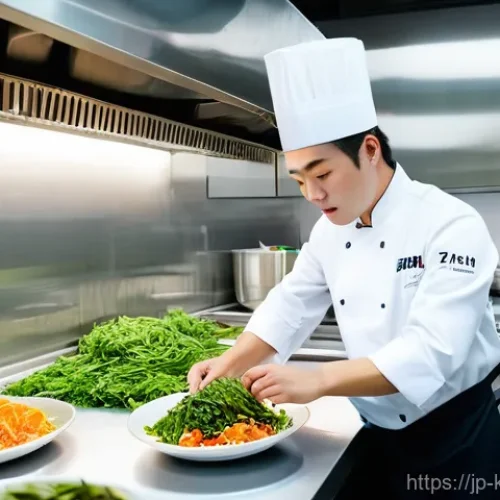 한식조리기능사 자격증과 요리대회 준비 - **A focused student mastering Korean cuisine:** A young adult, dressed in a clean, white chef's jack...