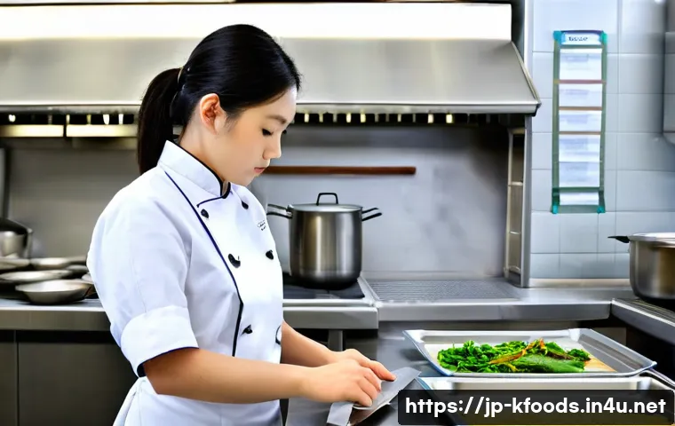 한식조리기능사 실기 시험 조리 과정 팁 - **Prompt 1: Focused Exam Preparation**
    "A young, determined East Asian female culinary student, ...